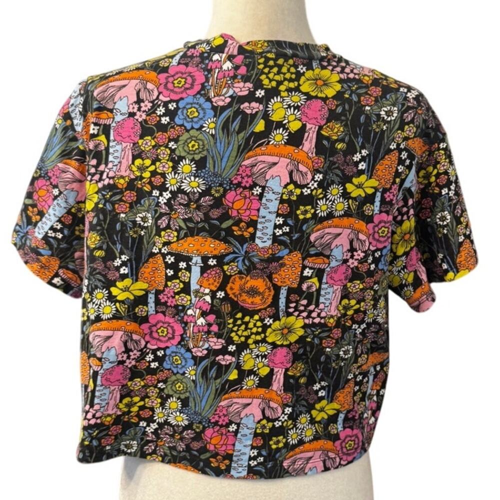 Nooworks Magical Mushroom Print Crop Tee Made in California Psychedelic Floral L - Picture 2 of 5